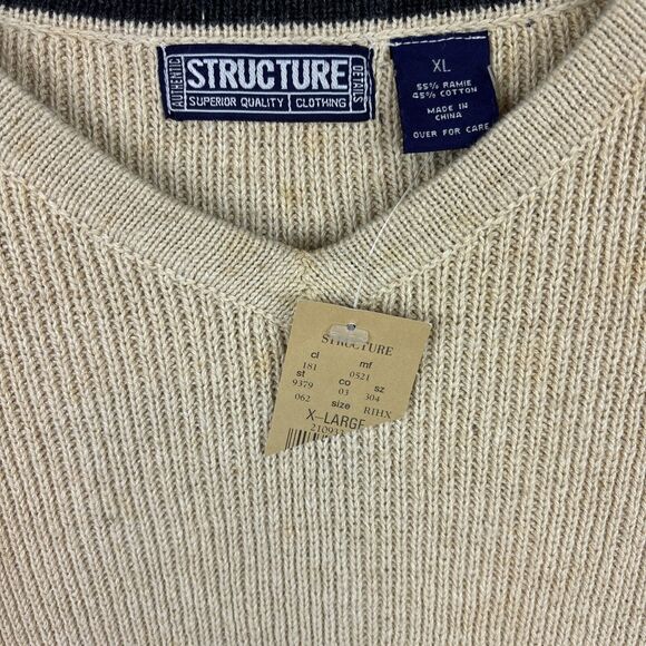 Vintage Structure‎ 90's Sweater Men's Size XL Tan With Grey Stripes NWT - Picture 5 of 8